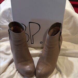 bp Taupe Brown Leather Ankle Booties with Side Zippers